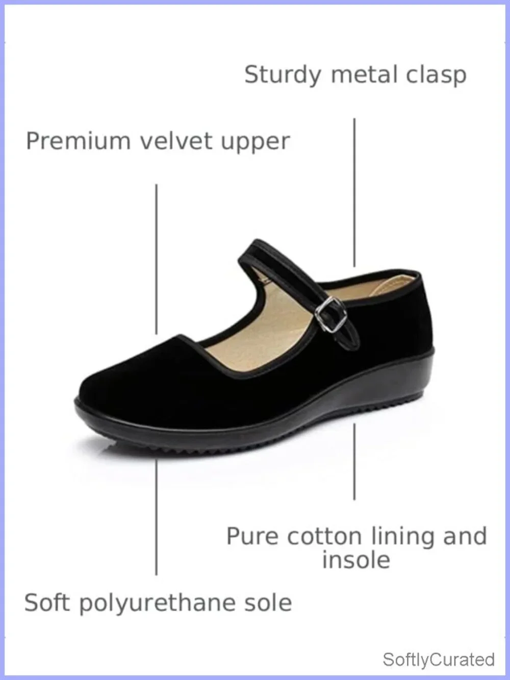 Women's Velvet Mary Jane Flats Cotton Lining Slip Resistant Yoga Dance Shoes
